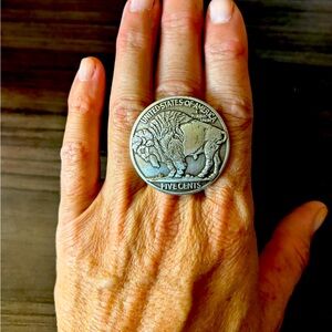 Buffalo nickel adjustable ring. Sterling silver. Oversized but lightweight.
